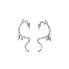 MALOYANVE Punk Dragon Earrings Funny Lightweight Gold Dragon Cartilage Wrap Ear 3D Animal Gothic Clip-on Stud Earrings Birthday Party Jewelry Gift for Women (Silver Stud)