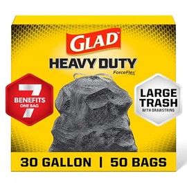 Glad Dual Defense Drawstring Large Trash Bags, 30 Gallon, 50 Count