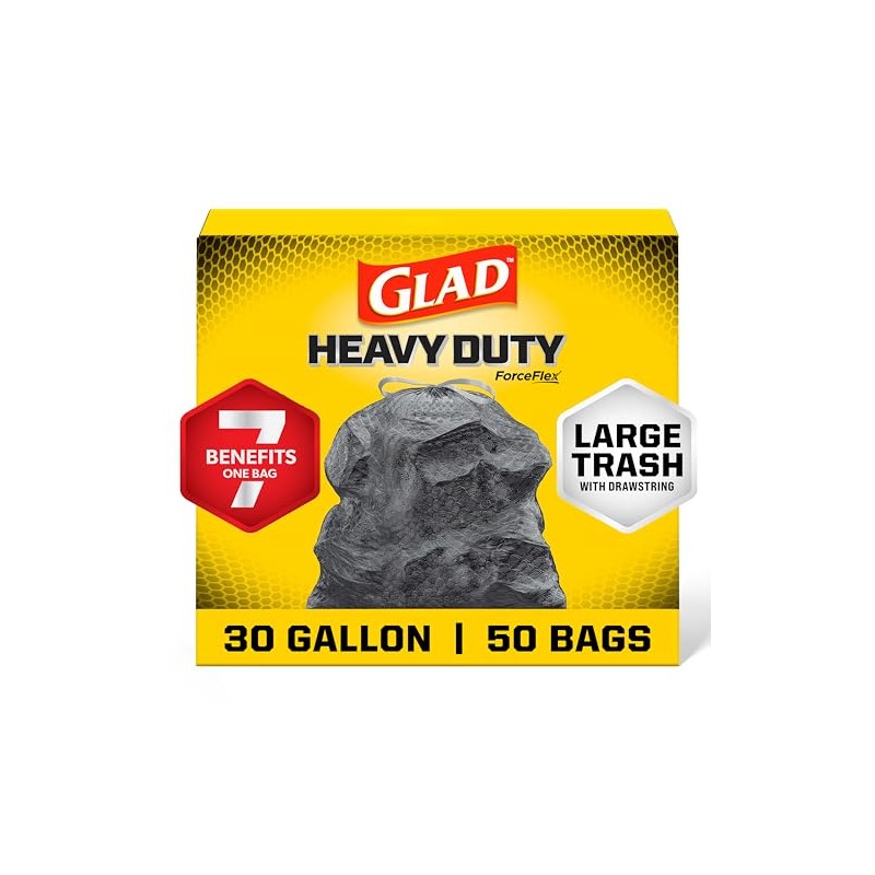 Glad Dual Defense Drawstring Large Trash Bags, 30 Gallon, 50