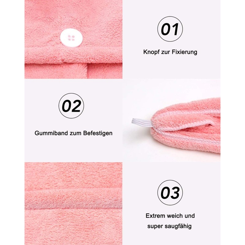 Lumimi Set of 4 Microfibre Hair Turban Head Towels, Soft,