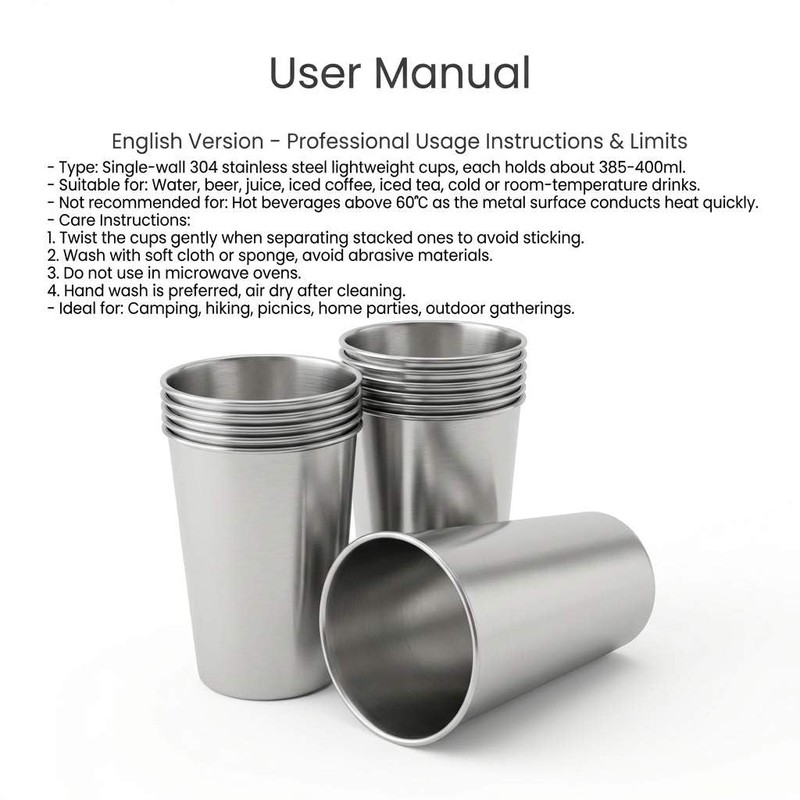 QWORK 304 Stainless Steel 13oz Pint Cups – 10 Pack