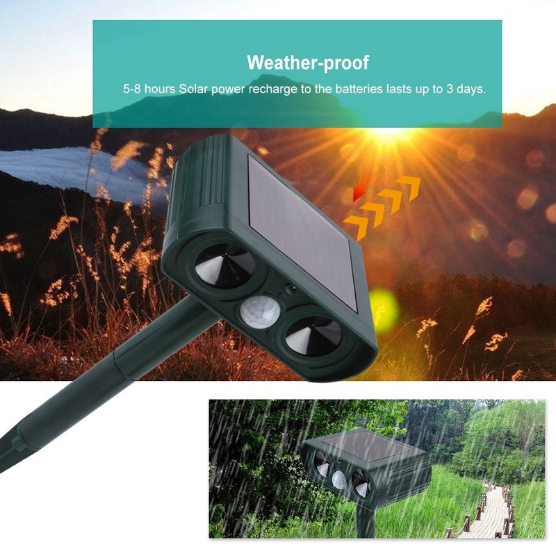 Solar Infrared Burst Ultrasonic Sound Animal Repeller Drive Cat Dog