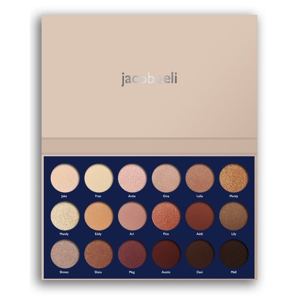 Jacob & Eli 18 Super Pigmented High Quality - Top Influencer Professional Eyeshadow Palette all finishes 5 Matte + 9 Shimmer + 4 Duochrome - Buttery Soft Creamy Texture Blendable Long Lasting Stay (Bare)