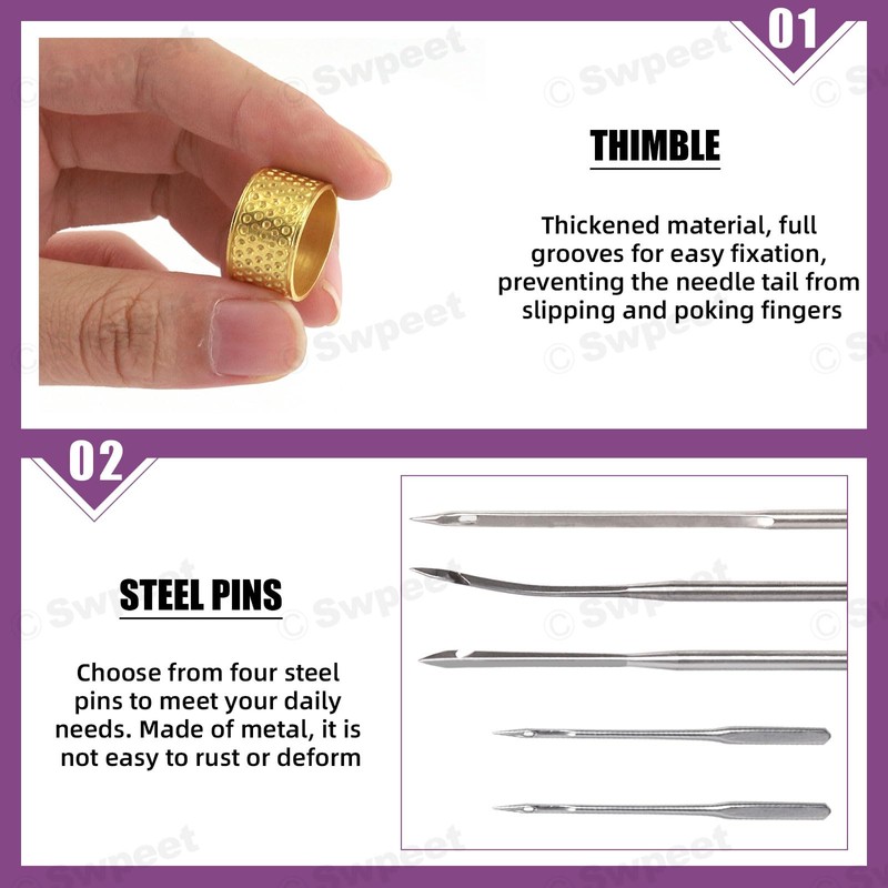 Swpeet 19 pieces portable canvas leather sewing awl needle kit