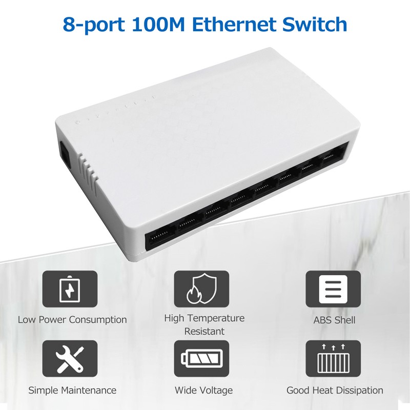 8-port 100M Switch Ethernet Switch 8 Adaptive 10/100Mbps Ethernet Ports