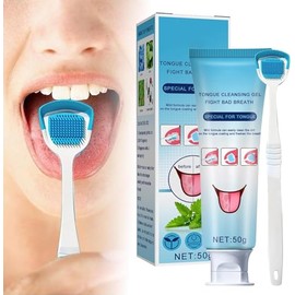 LONEOURS Tongue Set de Gel Limpiador de Lengua, Blanqueador de Dientes Gel Limpiador de Lengua con Cepillo Limpiador, Pasta Limpiadora de Lengua, Mantener la Salud Bucal