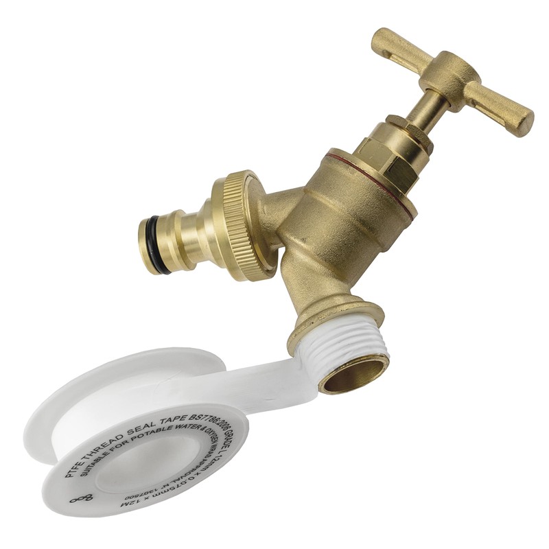 Outside tap kit,20mm mdpe wallplate/Elbow Backplate+ bib tap+PTFE Tape,Brass Garden