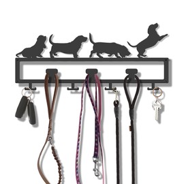 Dog Leash and Collar Holder, Entryway Wall Mounted Dog Accessories Stuff Storage, Dog Leash Hanger Organizer Hook, Key Rack for Dog Mom Lover (Basset Hound)