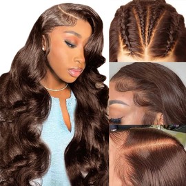 Chocolate Brown Lace Front Wigs Human Hair 180% Density Brown Human Hair Wig 13x4 Brown Hd Lace Front Wigs Human Hair Pre Plucked with Baby Hair （30 Inch Brown Colored Wigs Human Hair for Women）