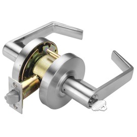 LYNN HARDWARE Commercial Door Lever Lock - Heavy-Duty Locking Door Handle, Designer Door Handles, Cylindrical Lever Lock, Non-Handed Grade 2 Door Handle, Satin Chrome, Entrance/Keylock