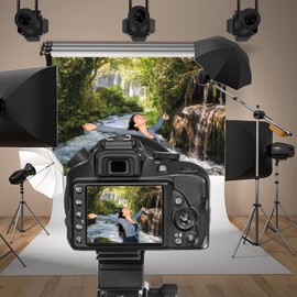 Baocicco 7x5ft Vinyl Green Forest Backdrops for Photography Background Mountain and Water Landscape Beautiful Waterfall and River Ancient Tree Outdoor Explore Holiday Backdrop Photo Studio