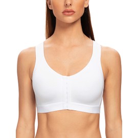MELENECA Women's Front Closure Wirefree Post Surgery Plus Size Back Support Posture Bra White 34E