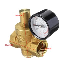 Brass Pressure Regulator Pressure Regulator + Pressure Gauge, Adjustable Pressure Relief Valve Water Pressure Regulator Regulator Reducer with Adjustment Tools (DN20 3/4 Inch)