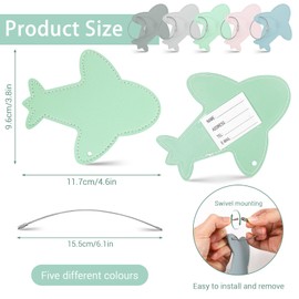 LELE LIFE 5Pcs Airplane Luggage Tags for Suitcases, Fun Leather Travel Luggage Name Tags for Suitcase Baggage Bag Backpack with Stainless Steel Cable, Cute Travel Accessories