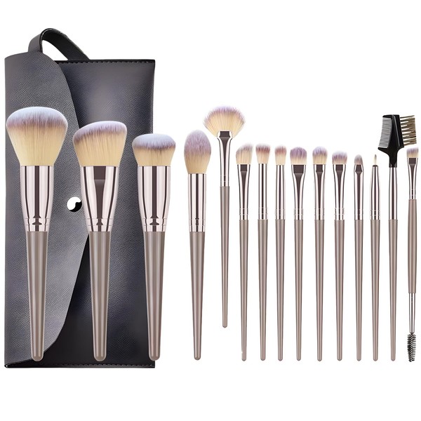 Makeup Brushes, 15Pcs Professional Makeup Brush Set with PU Leather