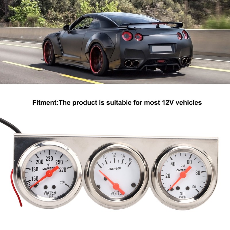 52mm Car Triple Gauge Kit White Dial 12V Oil Pressure