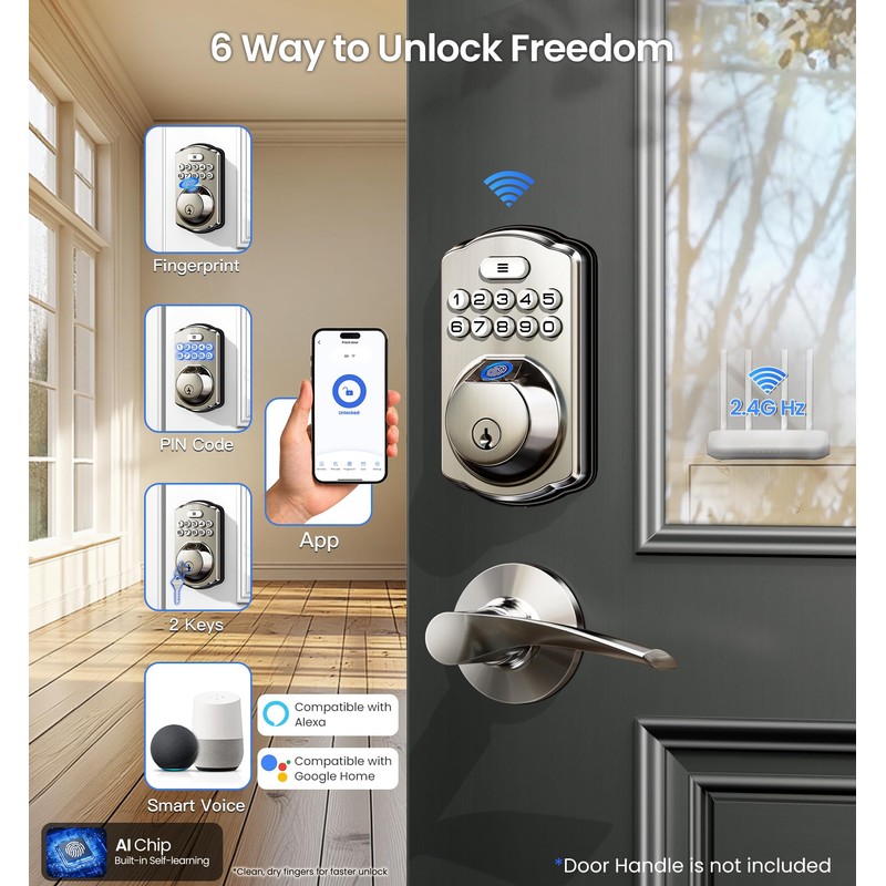 Veise VE012W Built-in WiFi Fingerprint Smart Lock, App Remote Control,