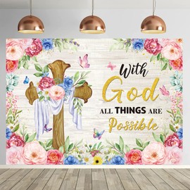 Spring Banner Decorations Spring Easter Photography Backdrop 8x6FT Butterfly Flowers Jesus Cross Background for Christian Holiday Photo Props