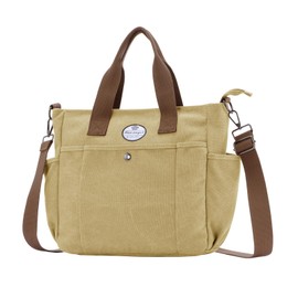 HUA ANGEL Stylish Women's Shoulder Bag Canvas Tote Bag for Women with Multiple Pockets and Shoulder Strap Handbag Women for Work Shopper Sporty Everyday, khaki