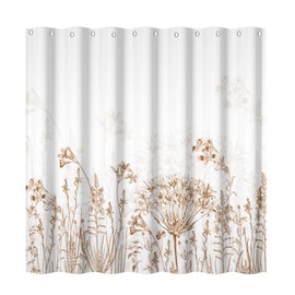 Yeele Leaves Stall Shower Curtains Farmhouse Wildflower Bath Curtain Brown Flowers Shower Curtain Set for Bathroom Decor Waterproof with Hooks 72 x 72 Inches