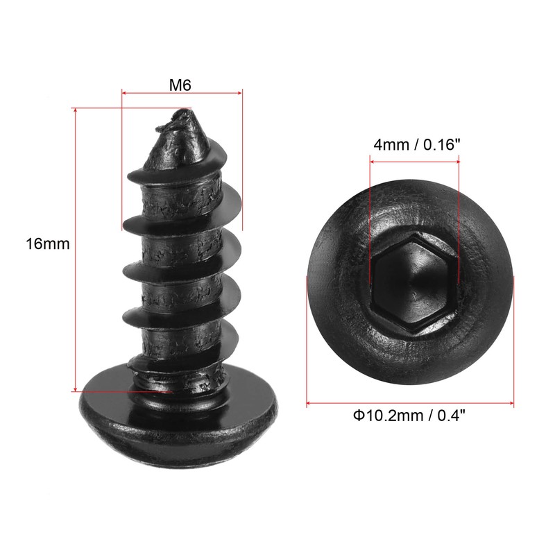 sourcing map Hex Socket Self Tapping Screws, M6 x 16mm