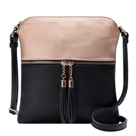 Solene Womens Lightweight Medium Crossbody Purse with Tassel, Perfect Size Crossbody Bags for Daily Use, travel - LP062 (ROSE GOLD/BLACK)