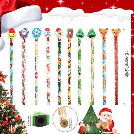 SULOLI Pack of 50 Christmas Pencils Children with Eraser of Christmas Cartoon Pencils Set, Multicoloured Pencils for Christmas Party Students Drawing Painting