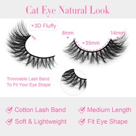 False Lashes Natural Look Eyelashes - 14 Pairs 14mm Faux 3D Mink False Eyelashes Natural Looking Fluffy Cat Eye Wispy Strip Lashes Pack by EMEDA (C040）