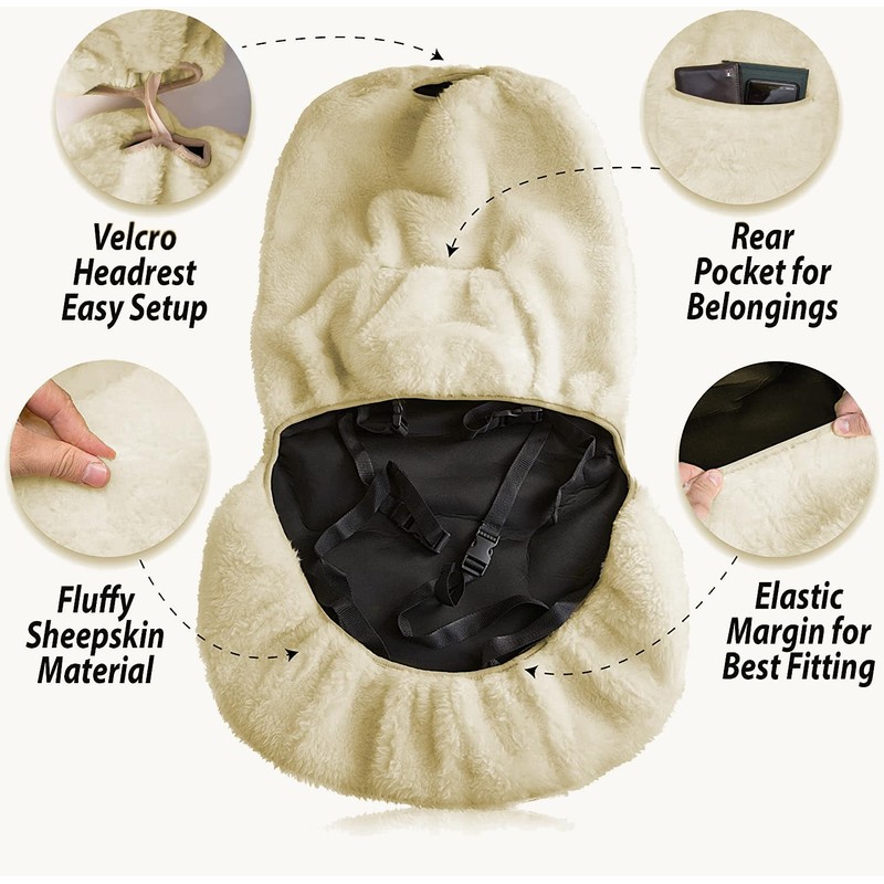 ZONETECH Sheepskin Seat Covers Fuzzy Car Seat Covers Tan Australian