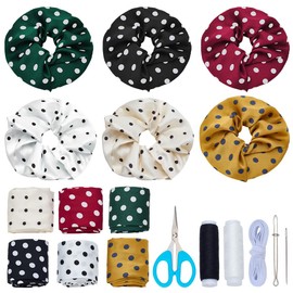 WEBEEDY 6 Colors 12 Set Cute Scrunchie Making Kit Wave Point Hair Scrunchie for Women Girls with Elastic Bands, Needles, Thread, DIY Scrunchies Kit for Hair Accessories, Headband, Bowknot, 7cm width