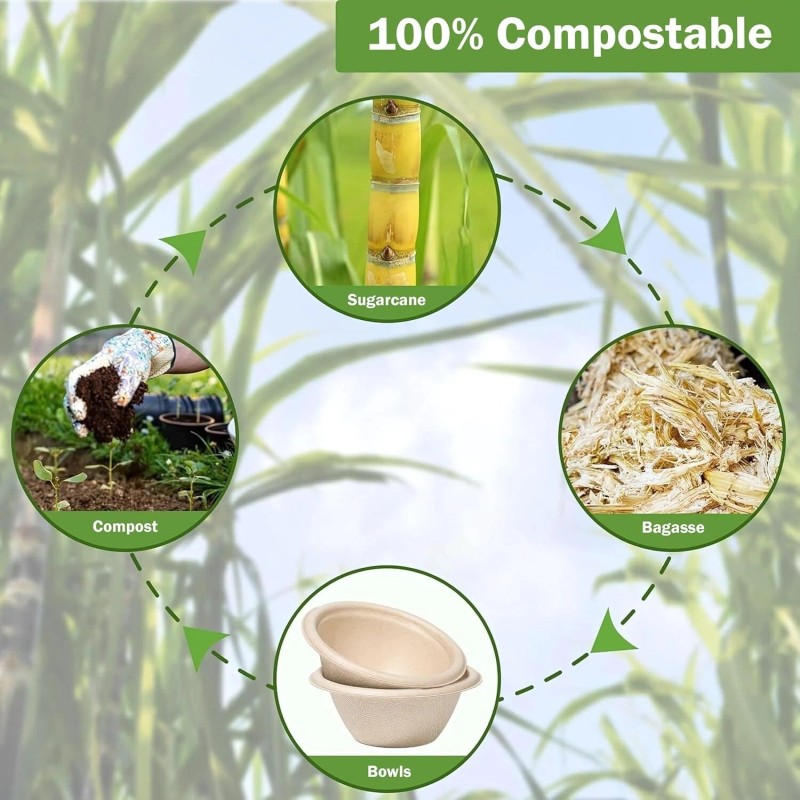 FPN Disposable Bowls 100% Round Compostable Microwave Safe Soup Bowls