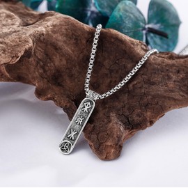 URONE Viking Rune Chain 925 Silver Pendant Amulet Necklace Pagan Chain Nordic Jewellery Gifts for Men Women, Sterling Silver, No Gemstone