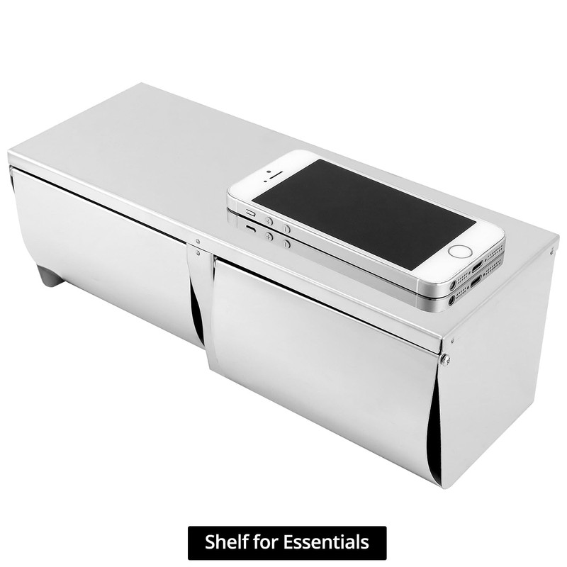 QWORK Double Roll Toilet Paper Holder Dispenser with Shelf Storage,