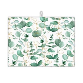 UIUPRO Eucalyptus Leaves Dish Drying Rack Mat for Kitchen Counter,Vintage Boho Dish Drying Pad Absorbent Reversible Microfiber Protector for Coffee Bar Sink Countertops 18x24 Inch