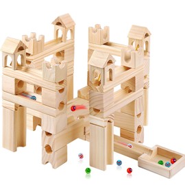 Migargle Wooden Marble Run for Kids Ages 4-8 C 80 Pieces Marble Rush Track Maze Construction Toy, STEM Building Blocks, Educational Gift for Boys & Girls