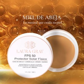 Laura Gray Protector Solar FPS 50, Color Arroz | Protector mineral que unifica el tono y da efecto maquillaje natural