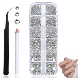 FineGood Nail Rhinestones, Rhinestones, Nail Material, Craft Parts, Nail Decoration, Nail Art Parts, DIY DIY 3D Rhombus Shape, Round Heart, Storage Case Included, Rectangle, Round, Nail Art Parts