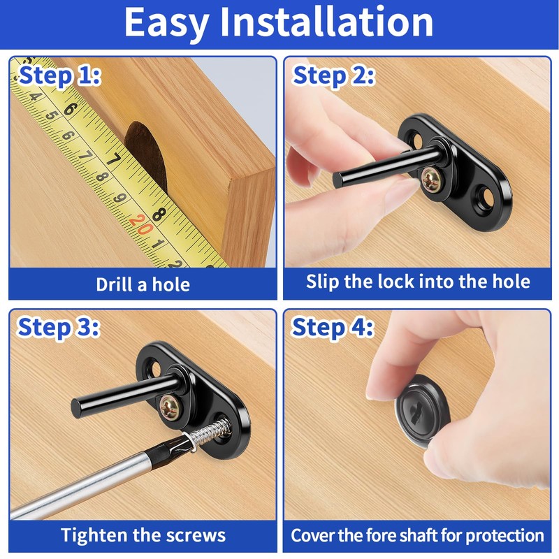 TBWHL 4 Pcs - Zinc Alloy Drawer Lock with Keys,