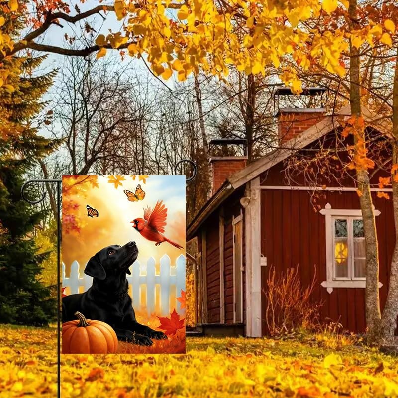 Fall Black Lab Dog Garden Flags for Outside 12x18 Double