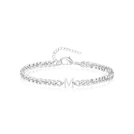 TOLOWOBK Initial Silver Bracelet for Men Women Christmas Gifts for Men Him Teens Cuban Link Chain Bracelet Mens Letter M Charm Bracelet, Birthday Gifts for Men Women Husband Boyfriend Dad Son Nephew
