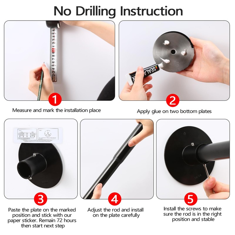 Adjustable Black Corner Shower Rod, 31-41 Inch Diamond Shaped Shower