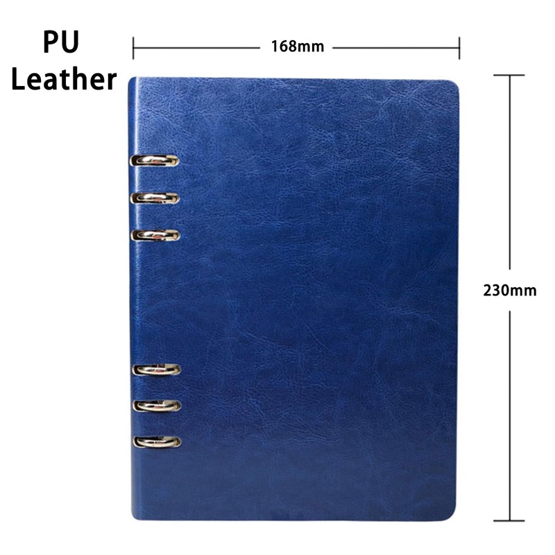 Dark Blue Vintage Leather Ring Binder Notebook, A5(17 * 23cm/6.6