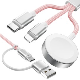 Amasuki Pink-Upgraded 3 in 2 USB C Cable for Watch Charger Phone Charger USB C Multi Fast Charging Cable Compatible with Watch Ultra/SE/10/9/8/7/6/5/4/3/2/1 & Phone 16/15/14/Galaxy S23-4FT