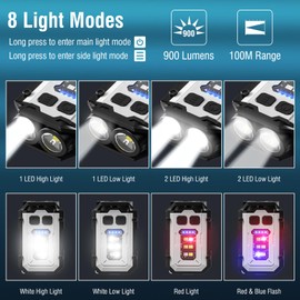 NGOKPYD N21 Mini Led Taschenlampe Extrem Hell 900L Aufladbar USB C EDC Schlüsselanhänger Klein Taschenlampen Kinder Wasserdicht COB Flashlight mit Clip 8 Modi Weiß
