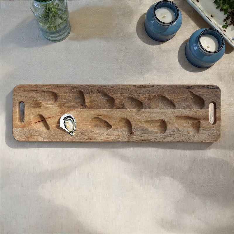 Creative Co-Op Mango Wood Oyster Serving Board with Handles, Natural