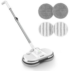 Electric Mop, AlfaBot WS-24 Cordless Spin Mop for Floor Cleaning, Lightweight & Rechargeable Floor Cleaner with Water Sprayer and LED Headlight for Hardwood and Tile Floors, White