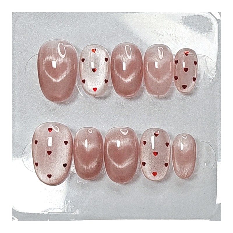 Lovely Heart Magnet Handmade Nail Tips - Short Oval /