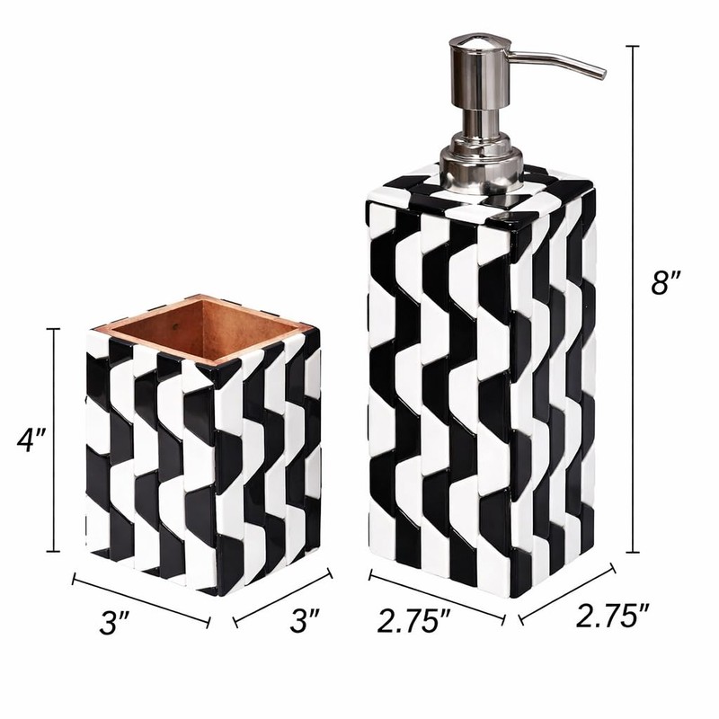 Handcrafted Black and White Bone Inlay Bathroom Set Soap Dispenser