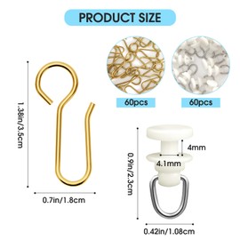 Pack of 120 curtain hooks gliders, 120 pieces curtain rollers for rails, 60 pieces curtain gliders with 60 pieces metal curtain hooks, gold curtain hooks for rails, curtain hooks for hanging