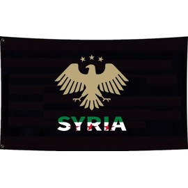 New Syria Syrian Emblem Flag 4X6FT, National Flags, Double Side Printed, Men Women Banner,Vibrant Colors, Double Stitched with 2 Brass Grommets, Bar Garden Street Decoration, GYM, Office Decor,Indoor Outdoor Use,Gifts. (Emblem, 4x6ft)